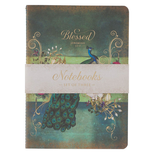Notebook Set-Large-Secret Garden Blessed Peacock Jer. 17:7