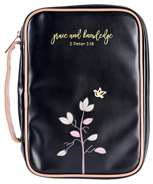 Bible Cover-Grace & Knowledge-Black/Gold-LRG