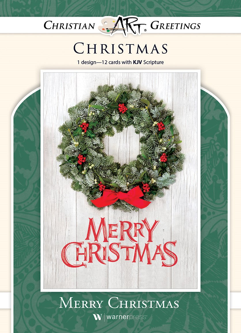 Card-Boxed-Merry Christmas/Wreath Solid Pack (James 1:17  KJV) (Pack Of 12)