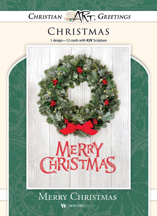 Card-Boxed-Merry Christmas/Wreath Solid Pack (James 1:17  KJV) (Pack Of 12)