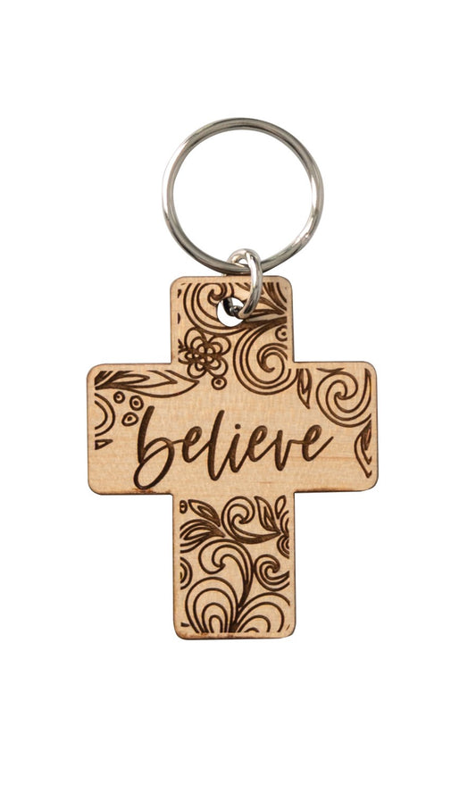 Lasered Keychain-Believe Cross