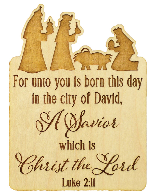 Magnet-Wood Workz-For Unto You A Child (3" x 4")