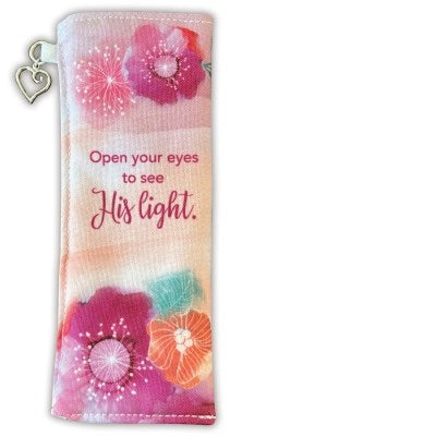 Eyeglass Case-Open Your Eyes To See His Light W/Heart Charm