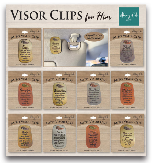 Visor Clip Display-3 Each Of 10 Styles W/ 12" x 13" Display (30 Pieces)