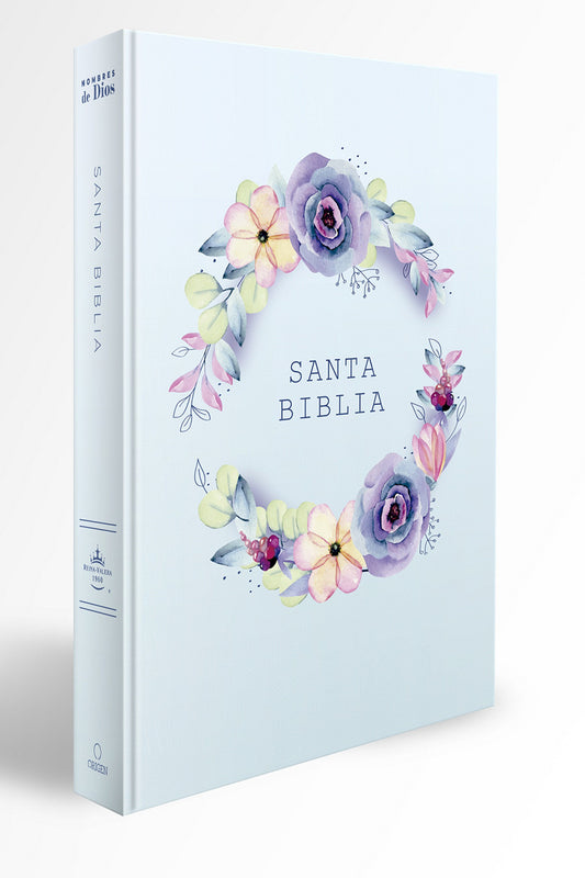 Span-RVR 1960 Handy Size Large Print w/Names Of God (Letra Grande Tamano Manual)-Blue Flowers Hardcover