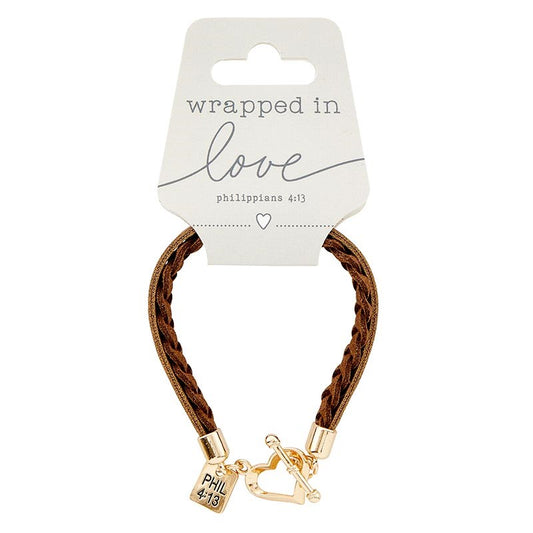 Bracelet-Wrapped In Love w/Heart Clasp-Brown