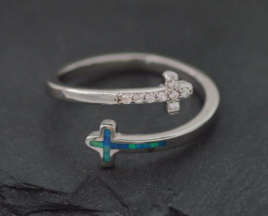 Ring-Eden Merry-Cross-Blue Opal Adjustible