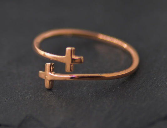 Ring-Eden Merry-Double Cross-Rose Gold Adjustible