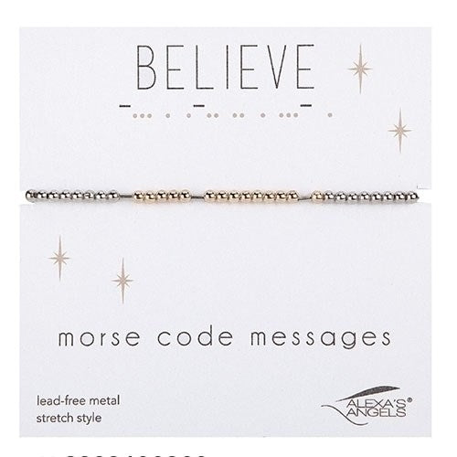 Bracelet-Morse Code-Believe-Stretch W/ Gift Bag