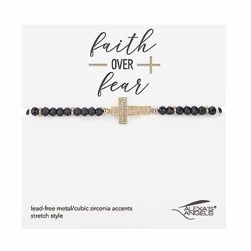 Bracelet-Black Cross-Glass-Stretch W/ Gift Bag