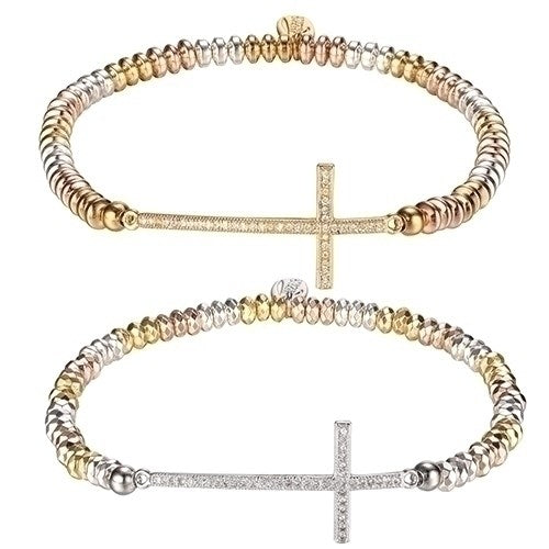 Bracelet-Side Cross-Gold/Silver-Stretch (Two Styles)