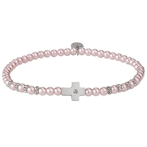 Bracelet-Silver Side Cross-Pink-Stretch