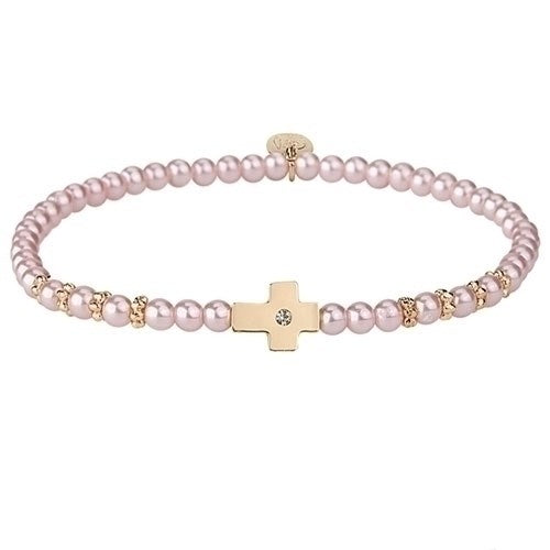 Bracelet-Gold Side Cross-White-Stretch