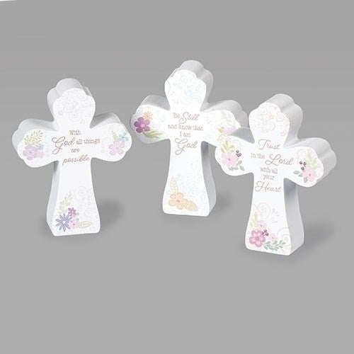 Display-Table Cross-With God/Be Still/Trust In The Lord-3 Style Assortment (Pack Of 24)