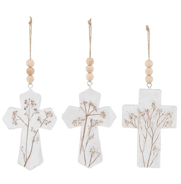 Debossed Floral Cross On Beaded Hanger-3 Styles (Pack Of 6)