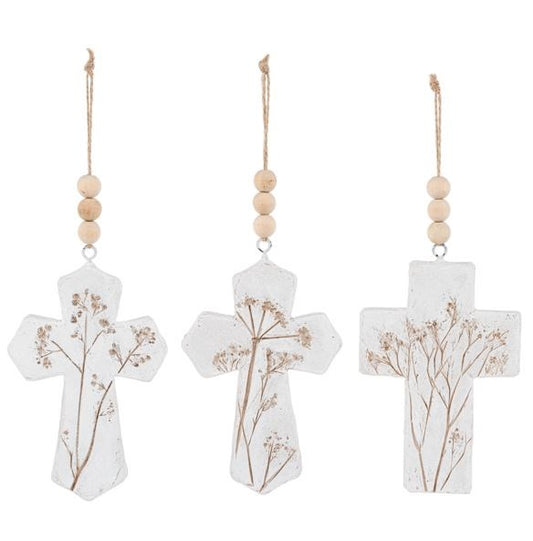 Debossed Floral Cross On Beaded Hanger-3 Styles (Pack Of 6)