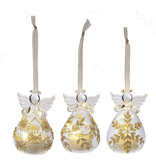 Ornament-LuxuryLite LED Gold Leaf Angel (4") (Assortment Of 6)