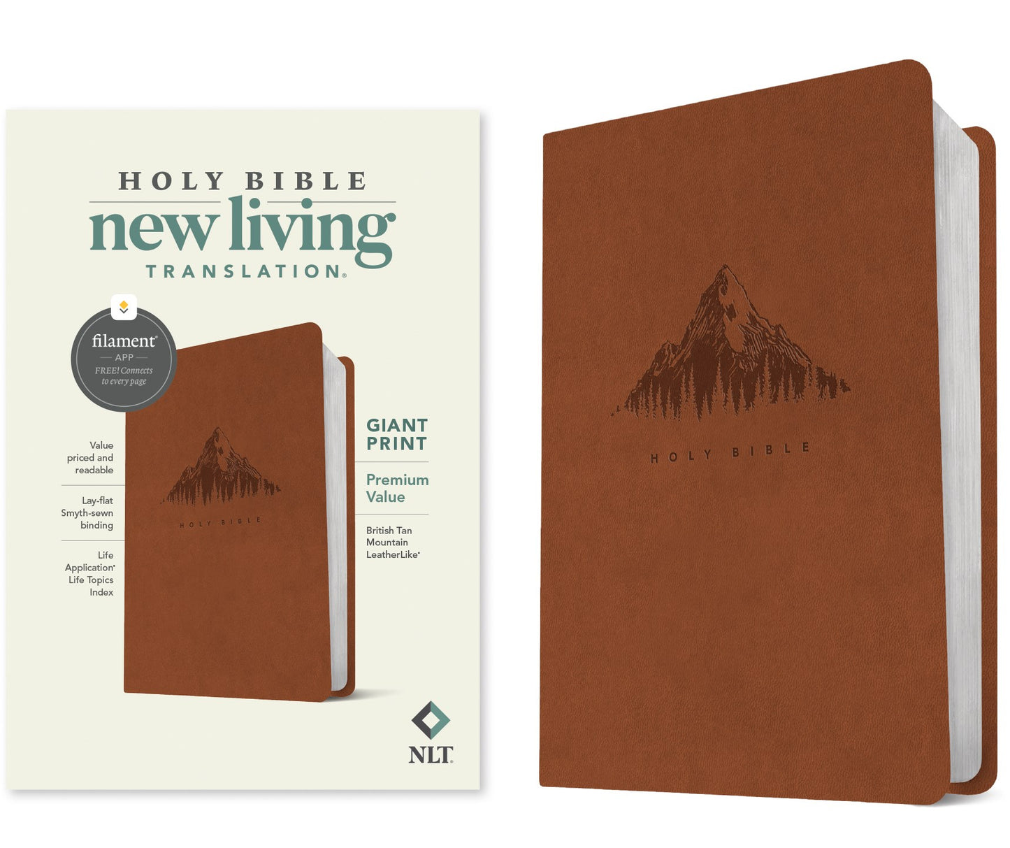 NLT Giant Print Premium Value Holy Bible  Filament Enabled Edition-British Tan Mountain LeatherLike)