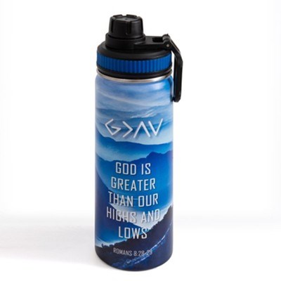 Water Bottle-God Is Greater Than Our Peaks And Valleys (26 oz)-Blue (#71190)
