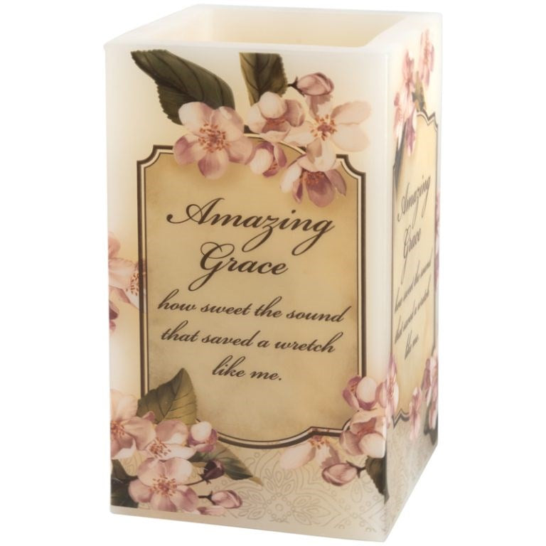 Candle-Flickering LED-w/Timer-Vanilla-Amazing Grace (5" x 3" x 3")-Square (Pack Of 4)