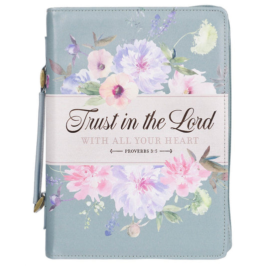 Bible Cover-Trust In The Lord (Proverbs 3:5)-Pearlescent Pewter Floral Fashion-Large