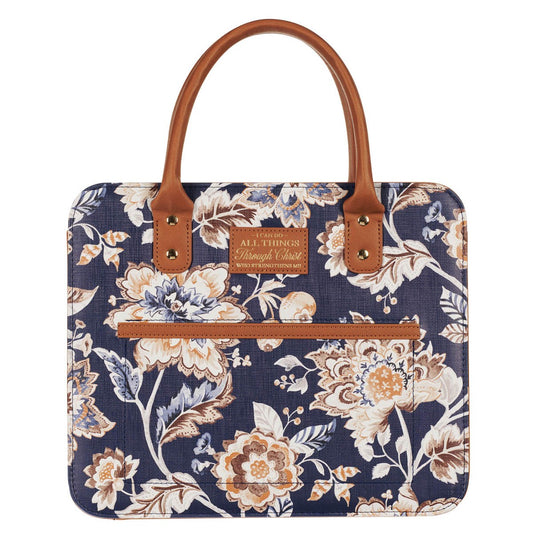 Bible Cover-I Can Do All Things (Philippians 4:13)-Toffee Brown/Navy Fashion-Large