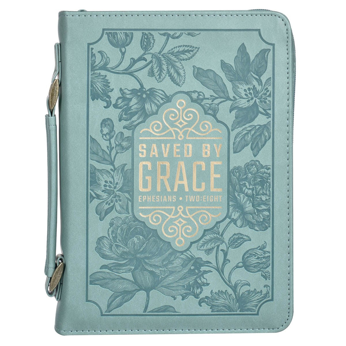 Bible Cover-Saved By Grace (Ephesians 2:8)-Teal Floral Fashion-Large