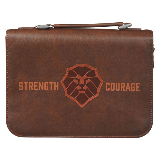 Bible Cover-Strength & Courage (Joshua 1:9)-Honey Brown-Large