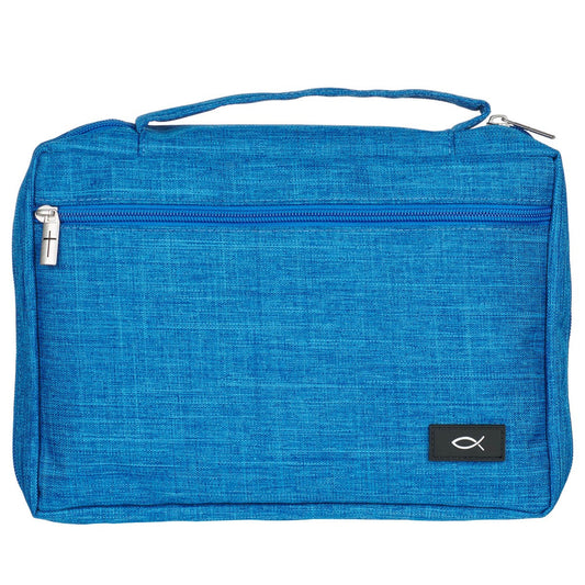 Bible Cover-Poly Canvas Value With Ichthus-Caribbean Blue-Large