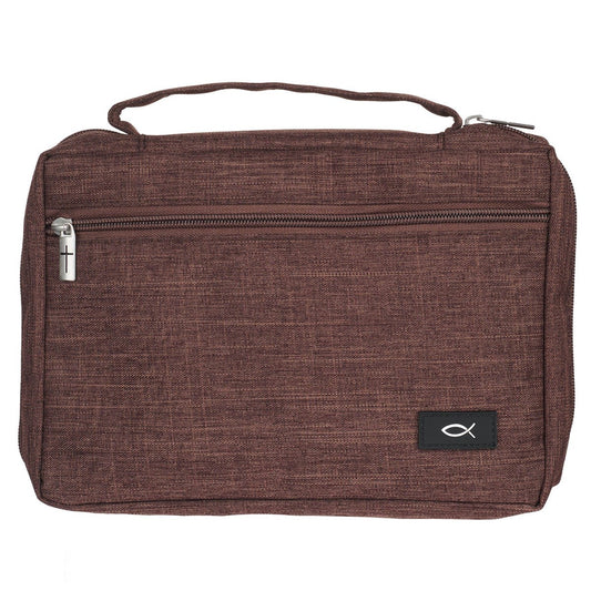 Bible Cover-Poly Canvas Value With Ichthus-Cocoa Brown-XLarge