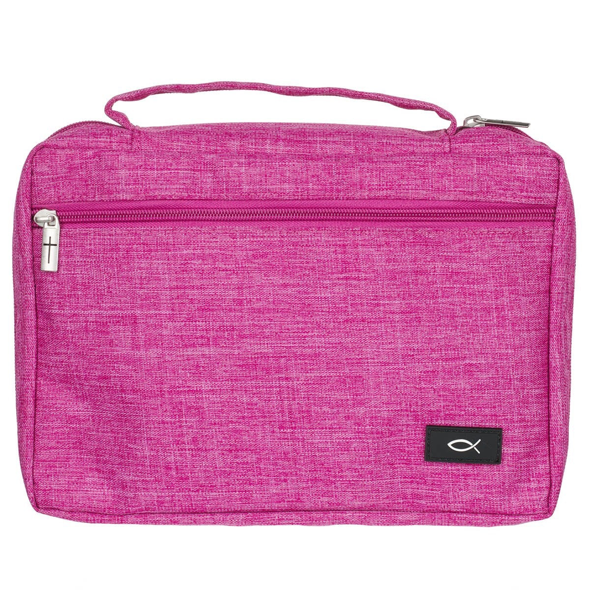 Bible Cover-Poly Canvas Value With Ichthus-Raspberry Pink-XLarge