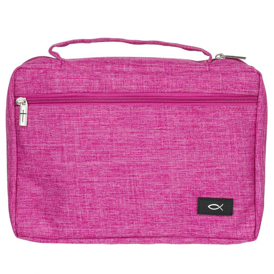 Bible Cover-Poly Canvas Value With Ichthus-Raspberry Pink-XLarge