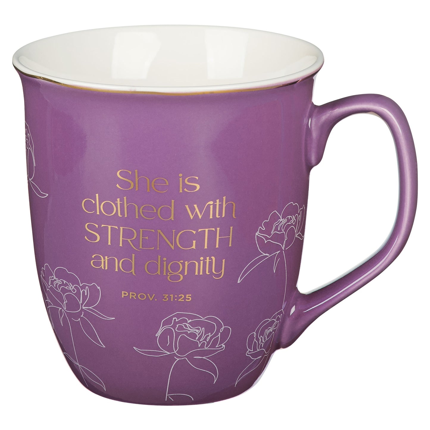Mug-She Is Clothed With Strength & Dignity (Proverbs 31:25)-Plum Blooms (MUG1106)