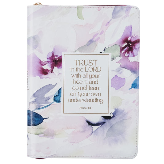 Journal-Classic w/ Zip-Purple Floral-Trust In The Lord-Prov. 3:5