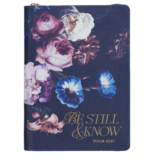 Journal-Classic w/Zip-Navy-Be Still-Ps. 46:10