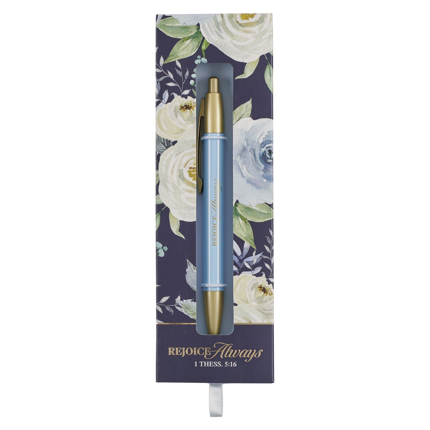 Pen-Blue Floral-Rejoice Always-1 Thess. 5:16
