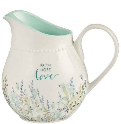 Pitcher-Teal Floral-Faith  Hope  Love