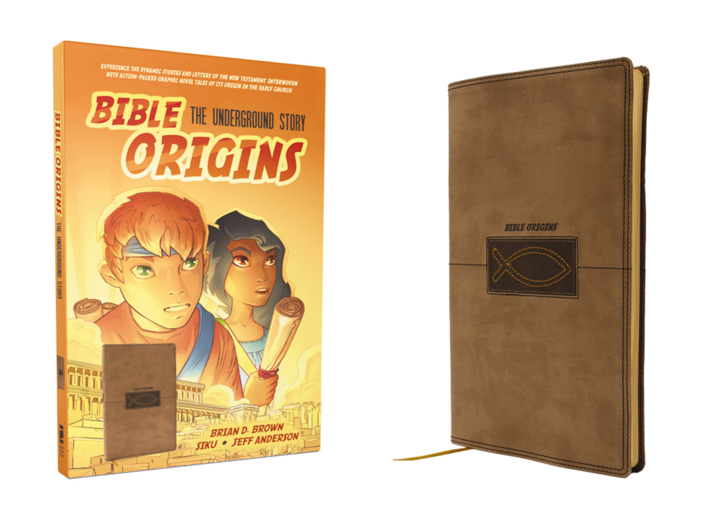 Bible Origins Deluxe Edition (New Testament + Graphic Novel Origin Stories)-Tan Leathersoft