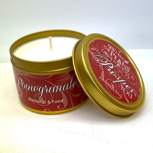 Candle-Pomegranate w/Scripture Gold Tin-6 Oz