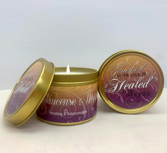 Candle-Frankincense & Myrrh w/Scripture Gold Tin-6 Oz