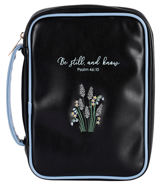 Bible Cover-Be Still And Know (Psalm 46:10)-Black-XLarge