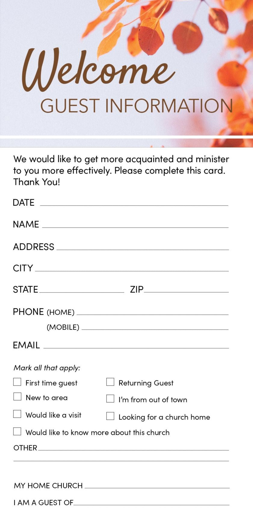 Guest Card-Welcome: We Are Glad You Are Here (Matthew 18:20  KJV) (Pack Of 50)