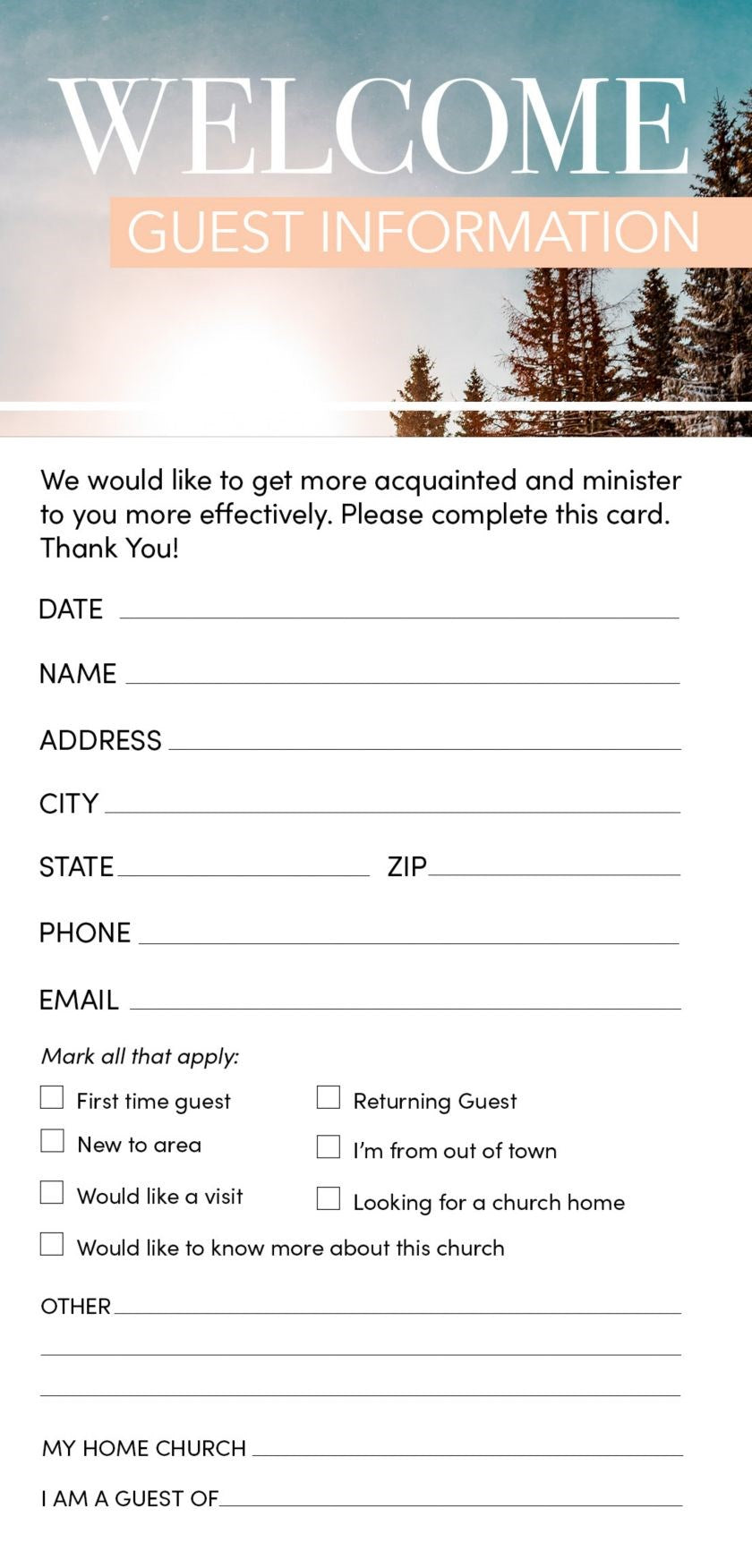 Guest Card-Welcome: We Are Glad You Are Here (Numbers 6:25  KJV) (Pack Of 50)
