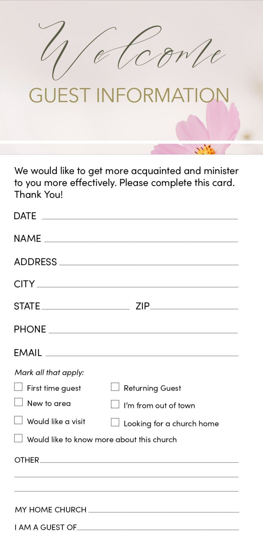 Guest Card-Welcome: We Are Glad You Are Here (Philippians 1:2  KJV) (Pack Of 50)